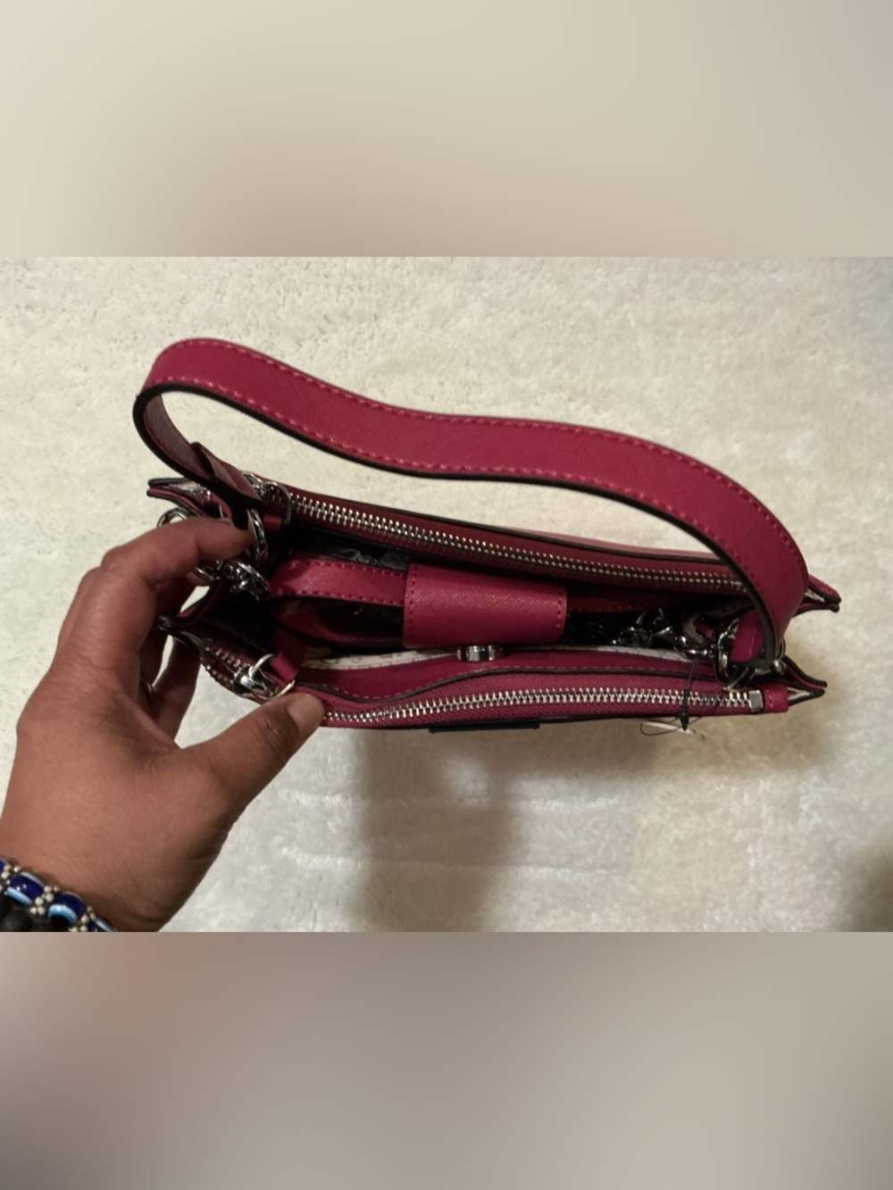 GUESS Magenta Top-Handle Satchel with Chain Strap - Picture 6 of 6